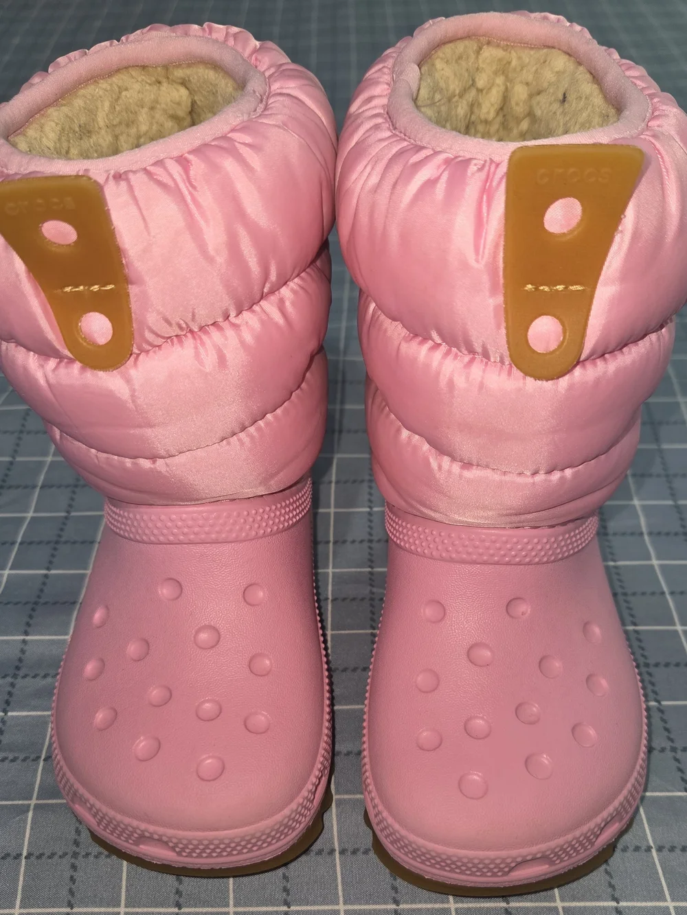 CROCS Kids Pink Puffer Snow Boots with Brown Tread Size 9 Toddler
